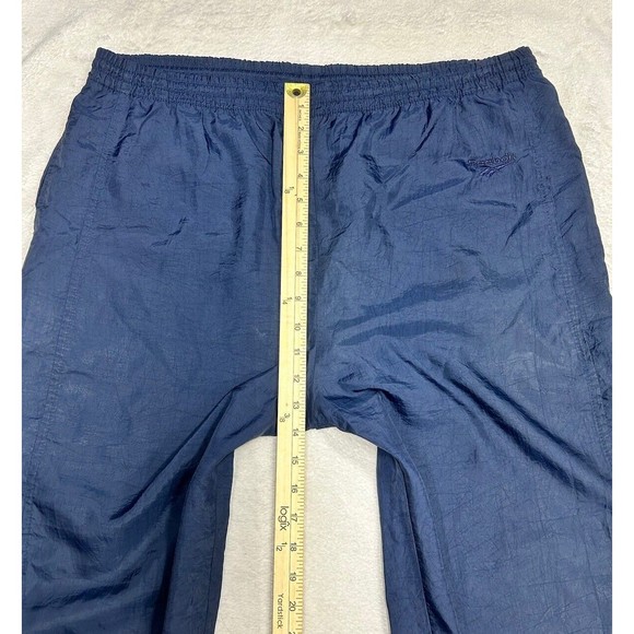 Vintage Reebok Men's Large Windbreaker Track Pants Lined Ankle Zip Navy Blue - Picture 5 of 8
